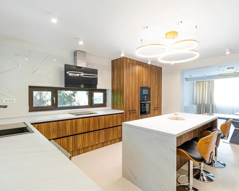 Kitchen and island