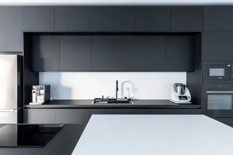 Sink and upper cabinets
