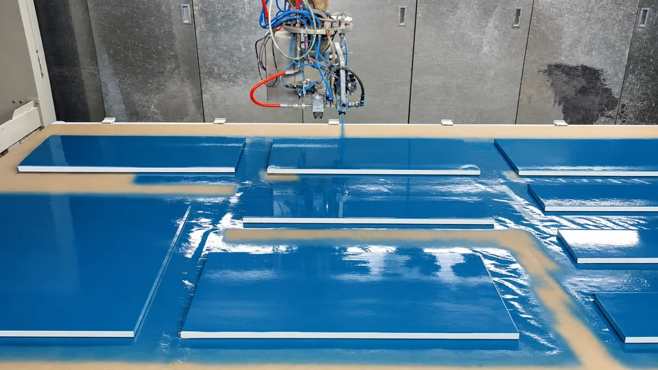 Blue lacquered furniture panels